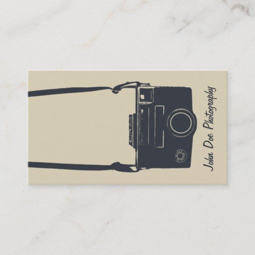 Customizable Stylish Beige and Dark Blue Retro Film Camera Business Card