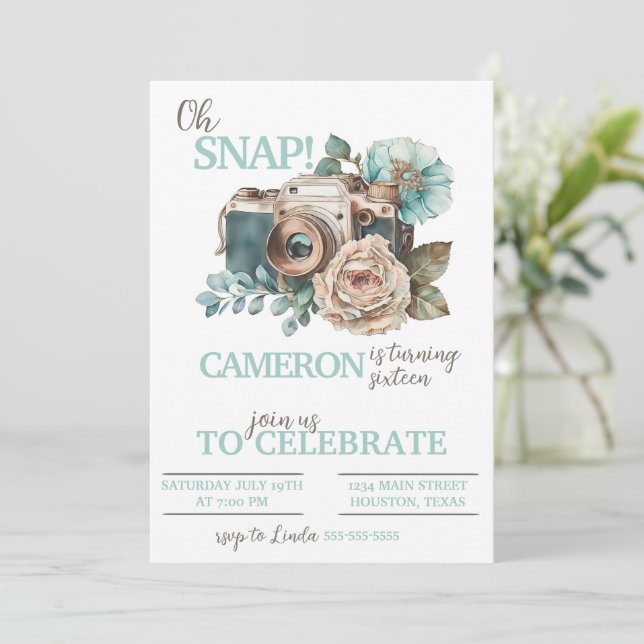Camera Birthday Party Invitation Photography (Standing Front)