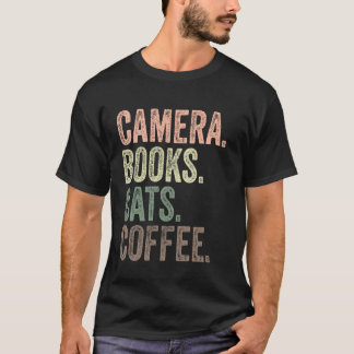 Camera Books Cats and Coffee Lover Photography Men T-Shirt