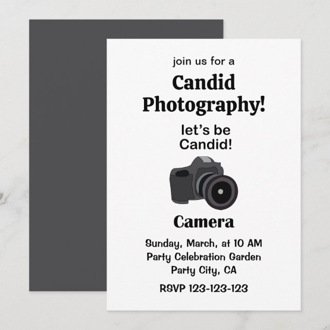 Camera Candid Photographer Photography Invitation (Front/Back)
