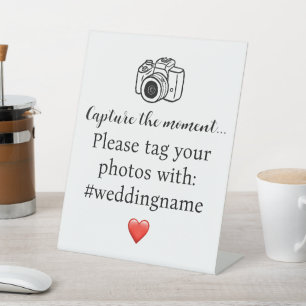 Camera, Capture The Moment Wedding Hashtag Pedestal Sign