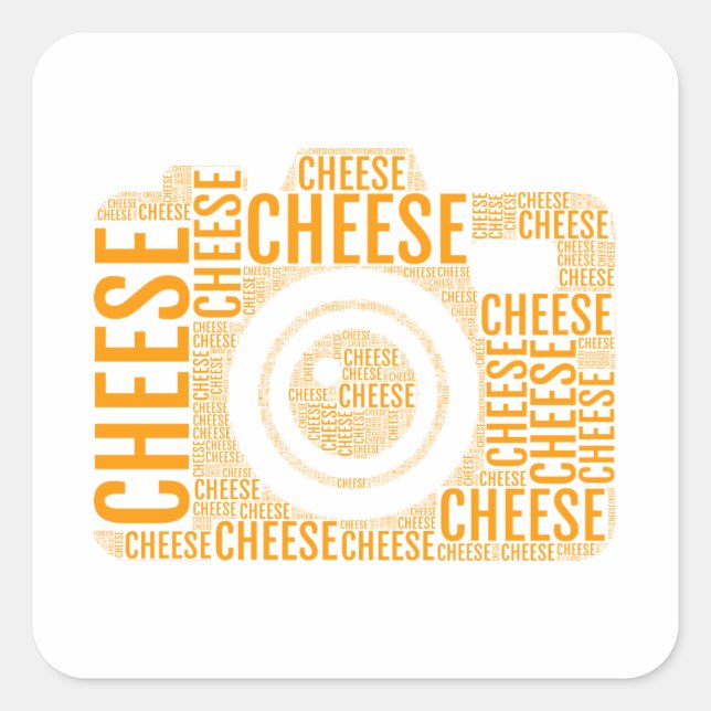 Camera cheese, word art, text design square sticker (Front)