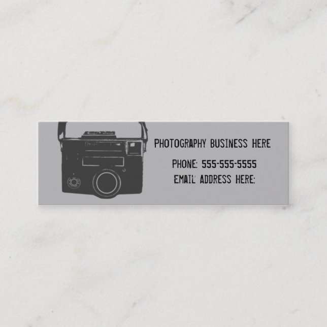 Camera Classic Black & Gray Retro Film Mini Business Card (Front)
