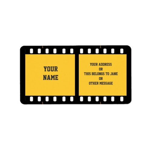 Camera Film Strip Yellow Name Gift Tag Bookplate