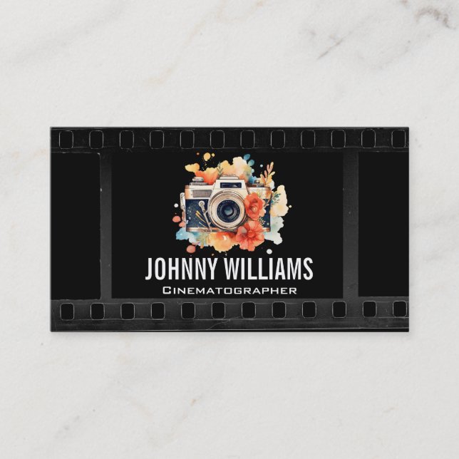 Camera Flowers | Film Background Business Card (Front)