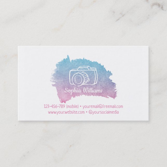Camera Galaxy Watercolor Female Photographer Business Card (Front)