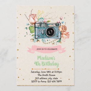 Camera girl birthday party invitation