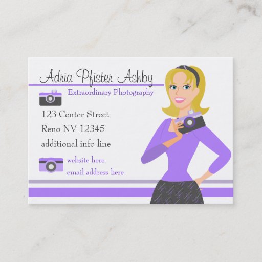 Customizable Camera Girl-Purple Business Card