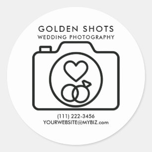 Camera Heart Minimal Modern Wedding Photography Classic Round Sticker