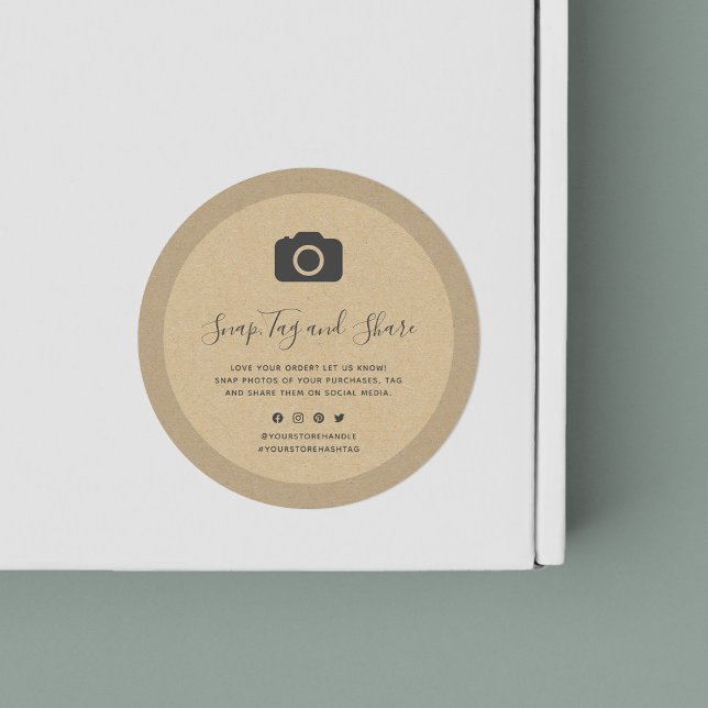 Camera Icon Social Media Snap and Share Kraft Classic Round Sticker (Creator Uploaded)