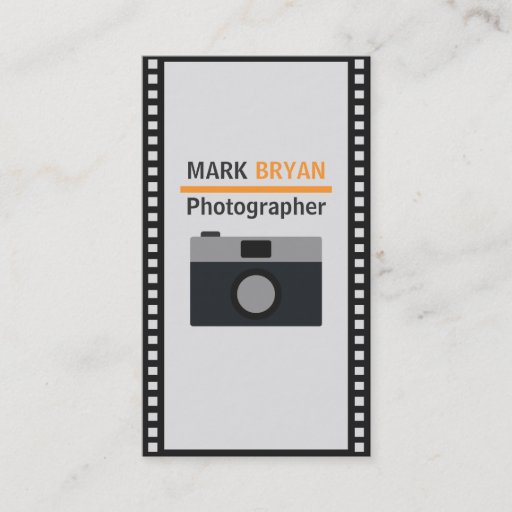 Customizable Camera Icon with Film Strip for Photographer Business Cards
