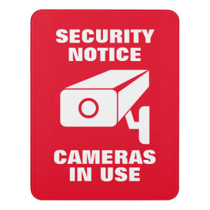 Camera in use surveillance warning red security door sign