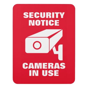 Camera In Use Surveillance Warning Red Security Door Sign by iprint at Zazzle