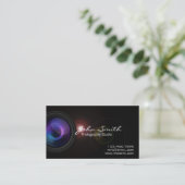 Camera Len & Light Flare Photography Photographer Business Card (Standing Front)