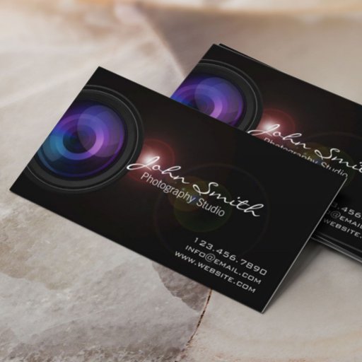 Customizable Camera Len &amp; Light Flare Photography business card