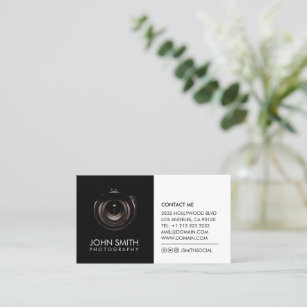 Camera Lens Black and White Photography Business Card