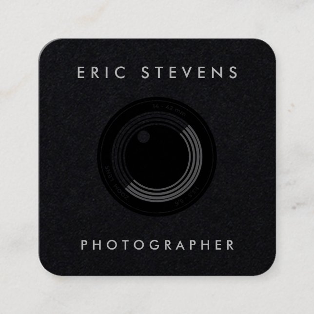 Camera lens black square business card (Front)