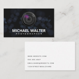 Camera Lens Bokeh Background Business Card