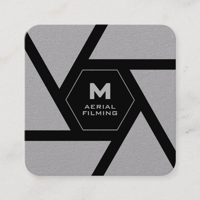 Camera lens gray drone square business card (Front)