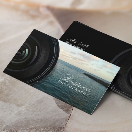 Camera Lens Ocean Landscape Photography Business Card