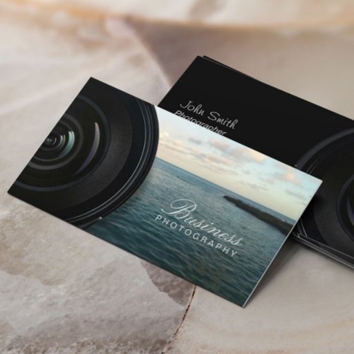 Customizable Camera Lens Ocean Landscape Photography Business Card