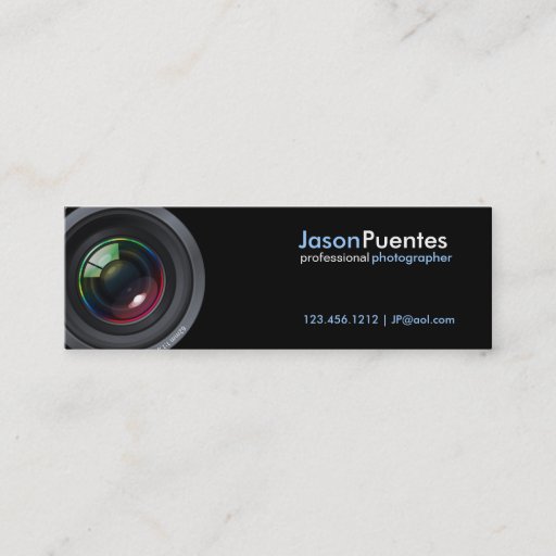 Customizable Camera Lens on Black Background Business Cards