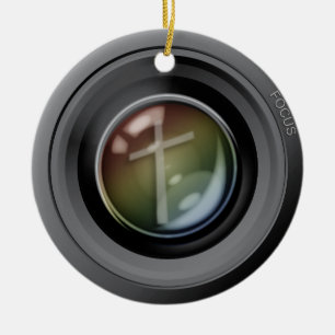 Camera Lens Ornament. Focus on Jesus. Ceramic Ornament