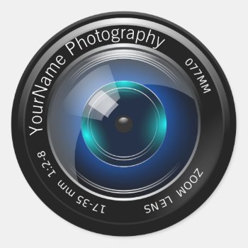 Camera Lens Personalized Classic Round Sticker by Ricaso_Intros at Zazzle