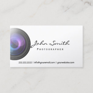 Camera Lens Photographer Pearl White Business Card