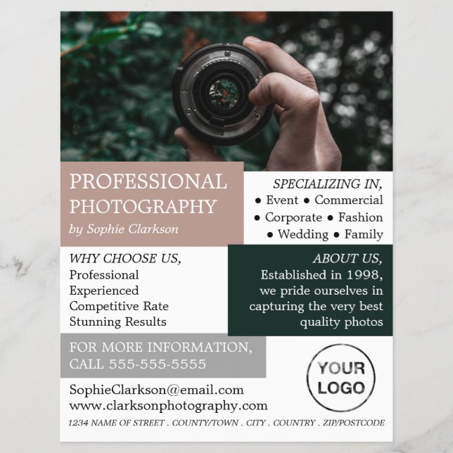 Camera Lens, Photography, Photographer Hire Flyer (Front)