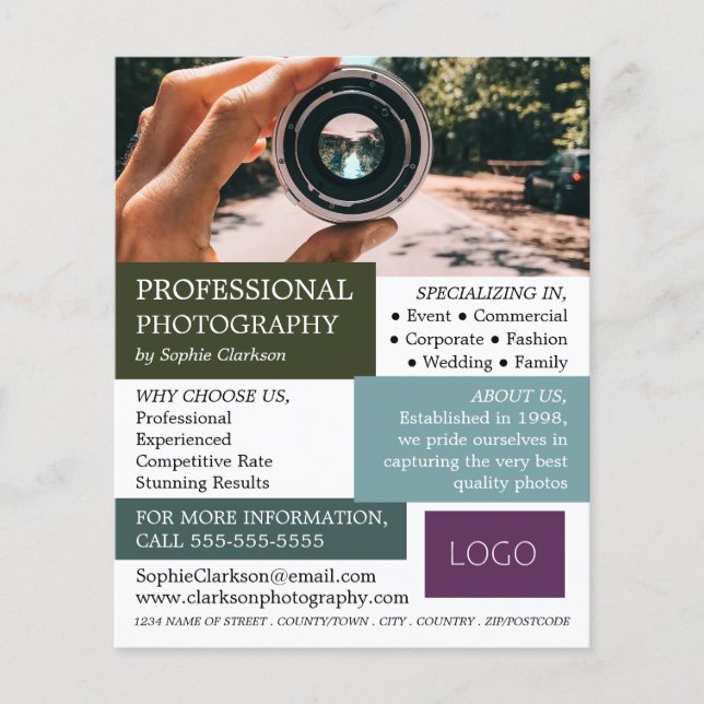 Camera Lens, Photography, Photographer Hire Flyer (Front)