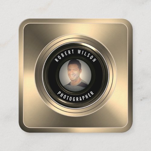 Camera lens portrait image  square business card