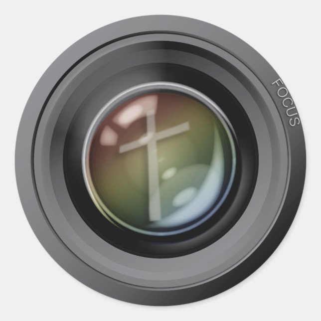 Camera Lens Stickers. Focus on Jesus. Classic Round Sticker (Front)