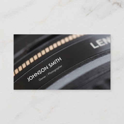Customizable Camera Lens Store - Black and White Photographer Business Card