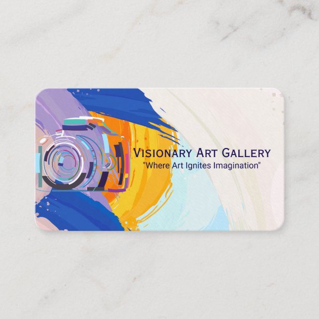 Camera Logo | Creative Arts | Paint Brushed Business Card (Front)