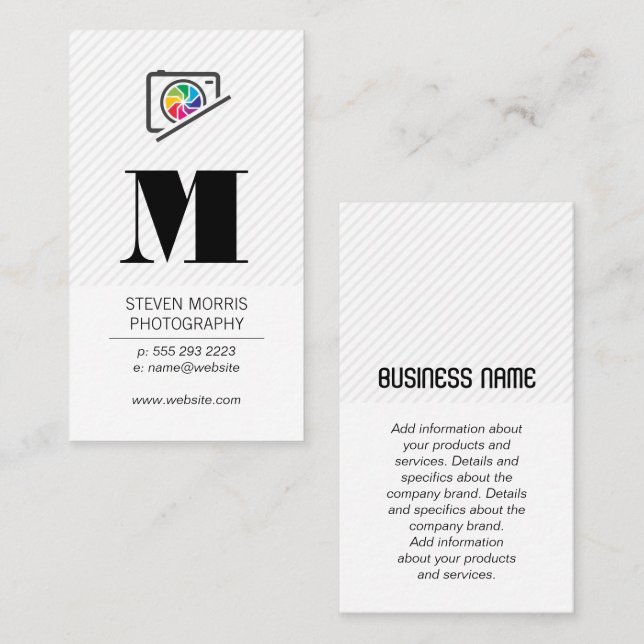 Camera Logo | Monogram | Stripes Business Card (Front/Back)