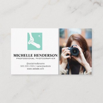 Camera Logo | Woman Holding Camera Business Card by lovely_businesscards at Zazzle