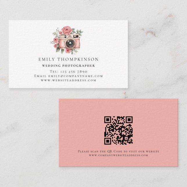 Camera Motif QR Code Wedding Photographer Business Card (Front/Back)