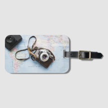 Camera on Map Luggage Tag