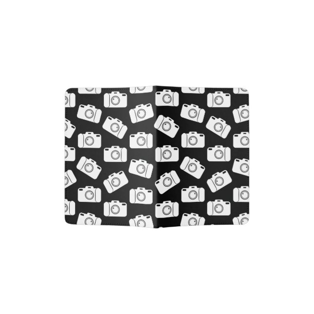 Camera Pattern Retro Icons Cameras Design Black Passport Holder (Opened)