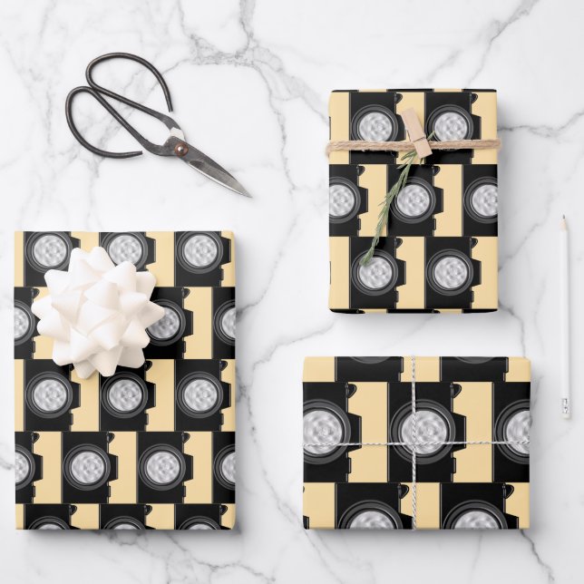 Camera Photography Theme Cream Wrapping Paper Sheets (Front)