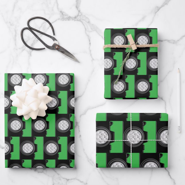 Camera Photography Theme Green Wrapping Paper Sheets (Front)