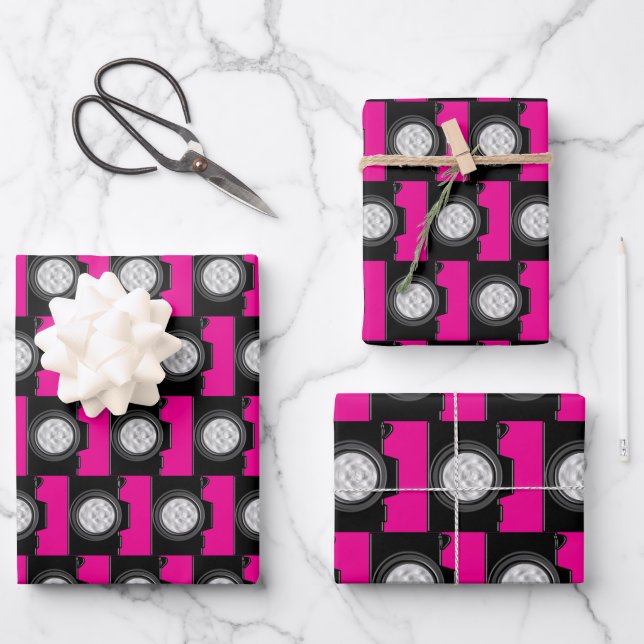Camera Photography Theme Pink Wrapping Paper Sheets (Front)