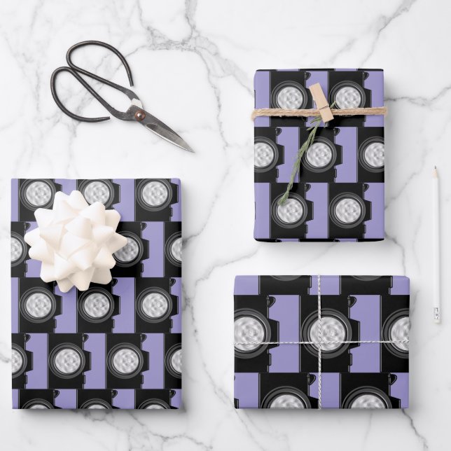 Camera Photography Theme Purple Wrapping Paper Sheets (Front)