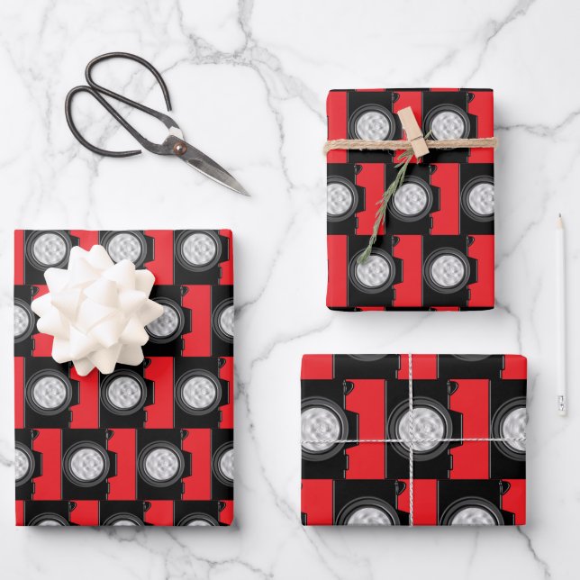 Camera Photography Theme Red Wrapping Paper Sheets (Front)