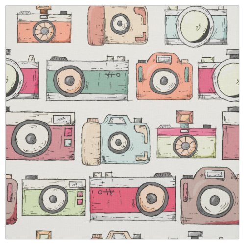 Camera Print Hand Drawn Pattern Colorful Novelty Fabric