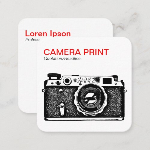 Camera Print _ Red  Black on White Square Business Card