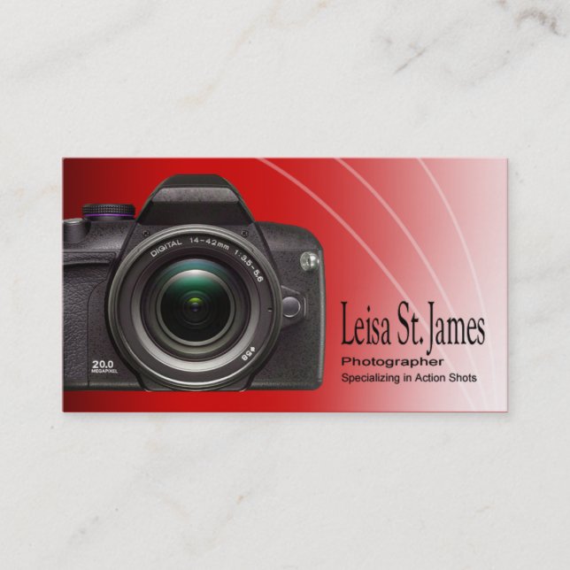 "Camera" - Professional Photographer, Photography Business Card (Front)