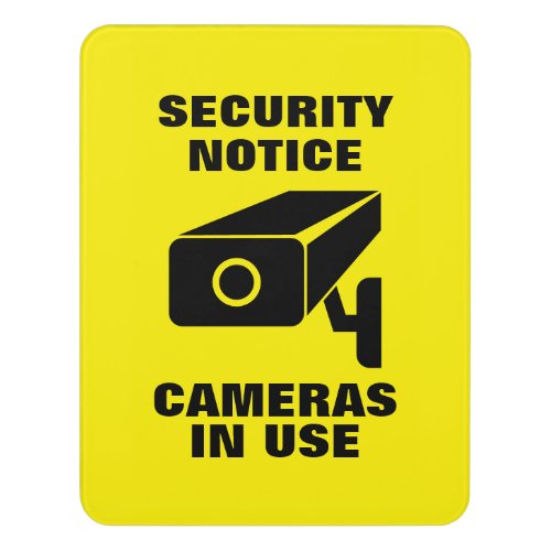 Camera Security Notice video surveillance yellow Door Sign