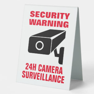 Camera Security Warning 24h surveillance notice Me Table Tent